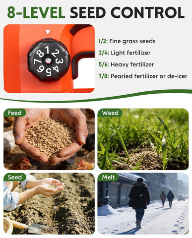 WorkNeon grass seed spreader with a 3.3L hopper to reduce refills