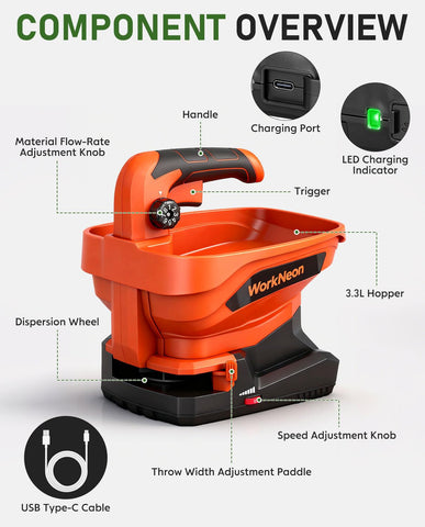 WorkNeon handheld spreader for winter salt on icy paths