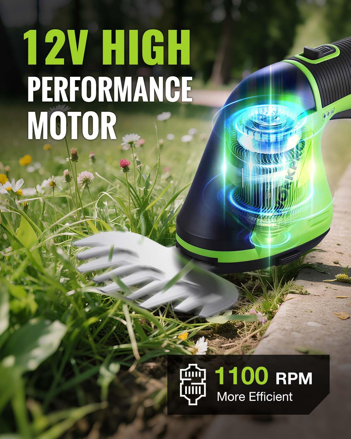 WORKPRO 1100 RPM motor and blades for smooth cutting
