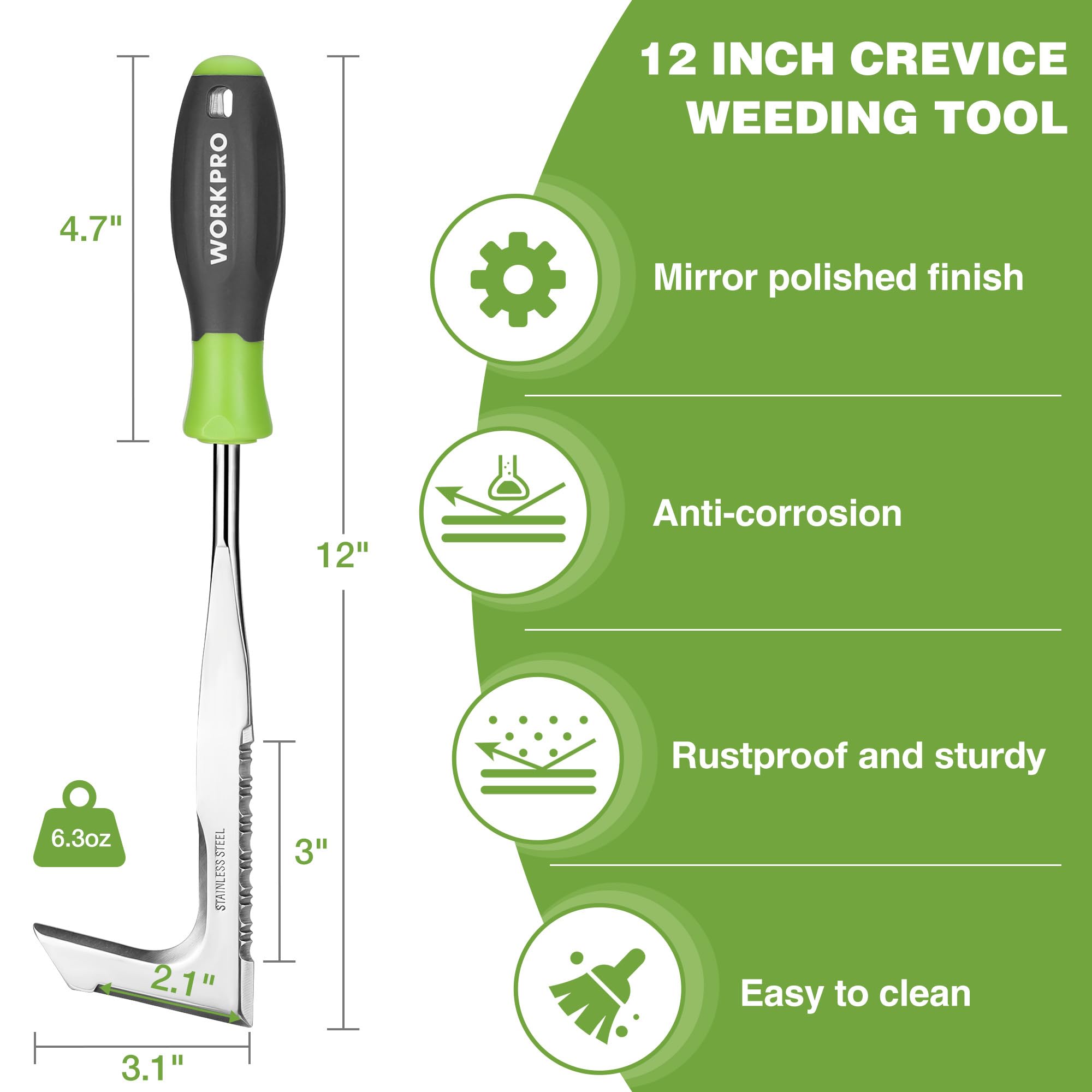 WORKPRO 12-inch weeding tool with soft handle for comfortable gardening sessions.
