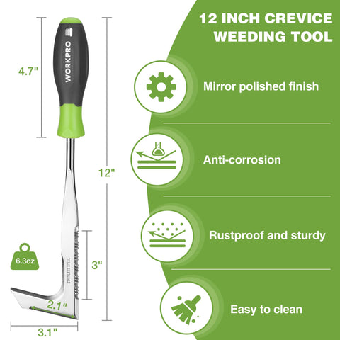 WORKPRO 12-inch weeding tool with soft handle for comfortable gardening sessions.