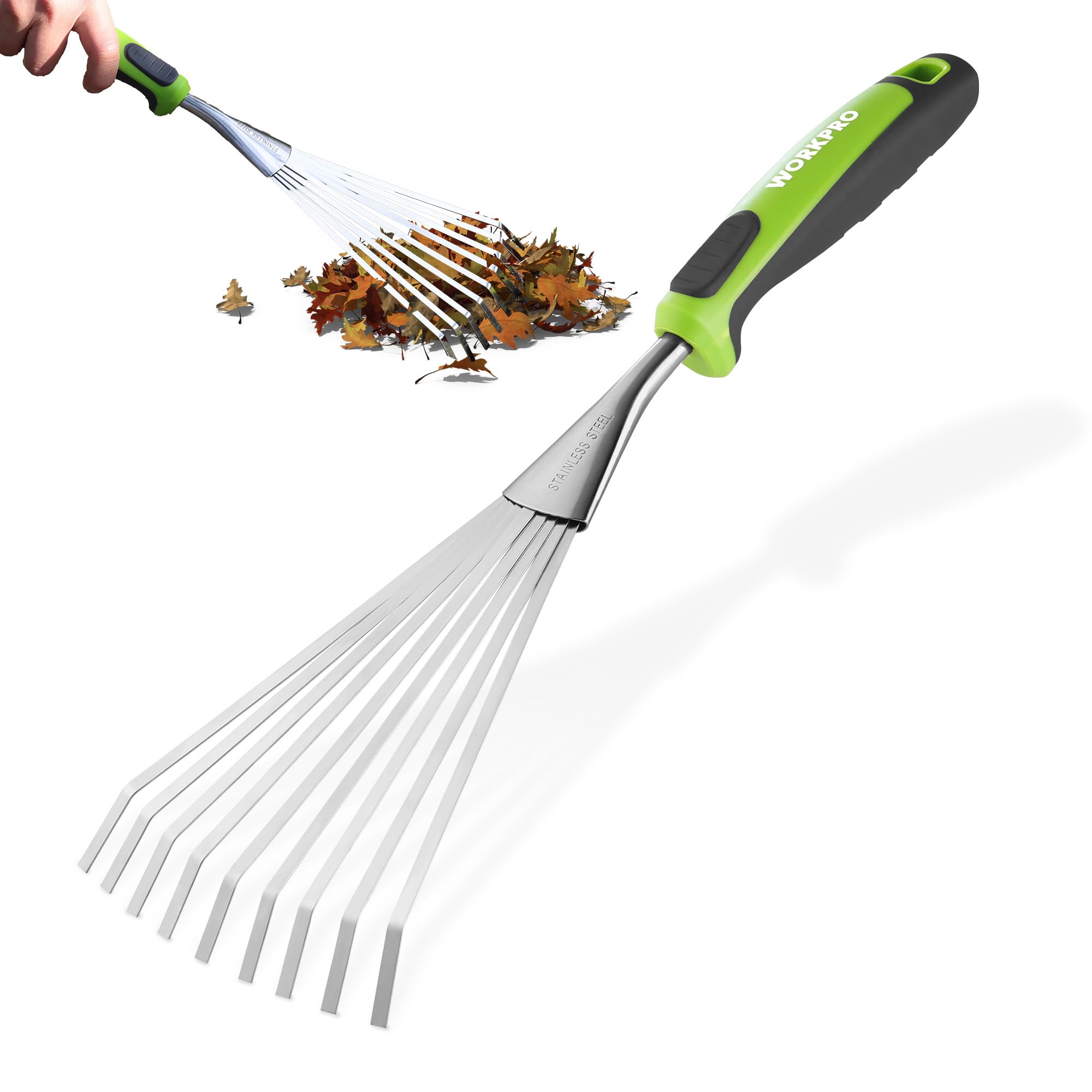 Workpro 16-inch hand rake compact reach helps access tight cracks between plants.