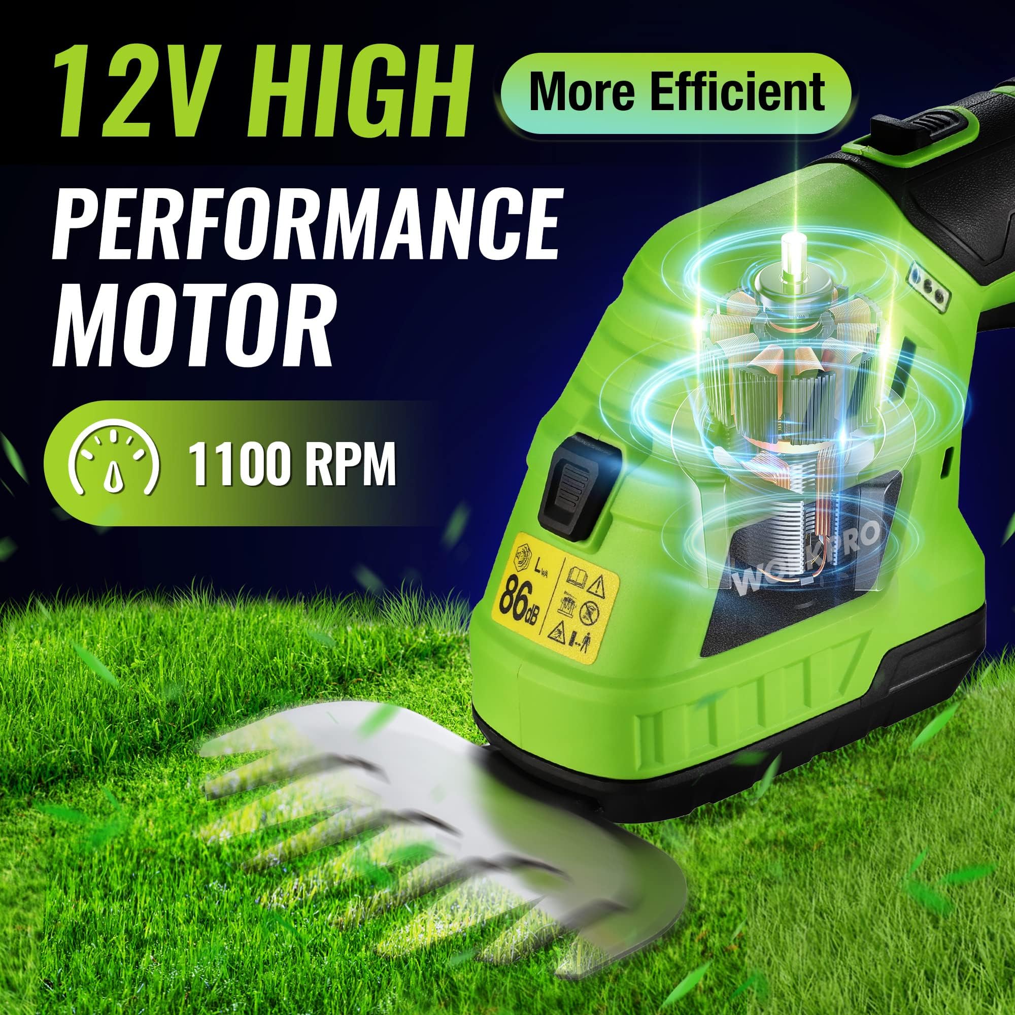 WORKPRO 2-in-1 system switches blades for grass and shrub tasks.