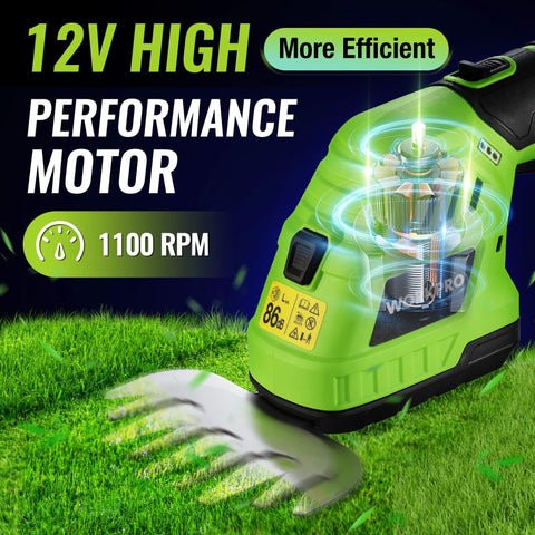 WORKPRO 2-in-1 system switches blades for grass and shrub tasks.