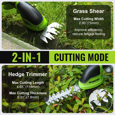 WORKPRO 2-in-1 hedge trimmer switch for quick mode change