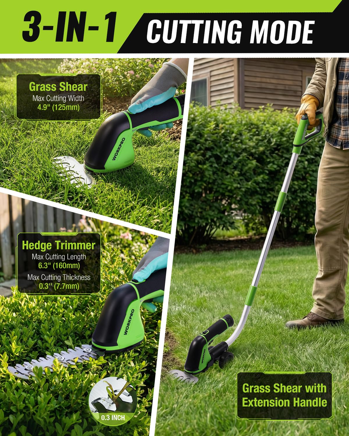 WORKPRO extension pole attached for upright lawn edging