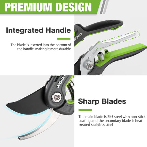 WORKPRO 6.25-inch straight-tip pruner for precise fruit and floral work.