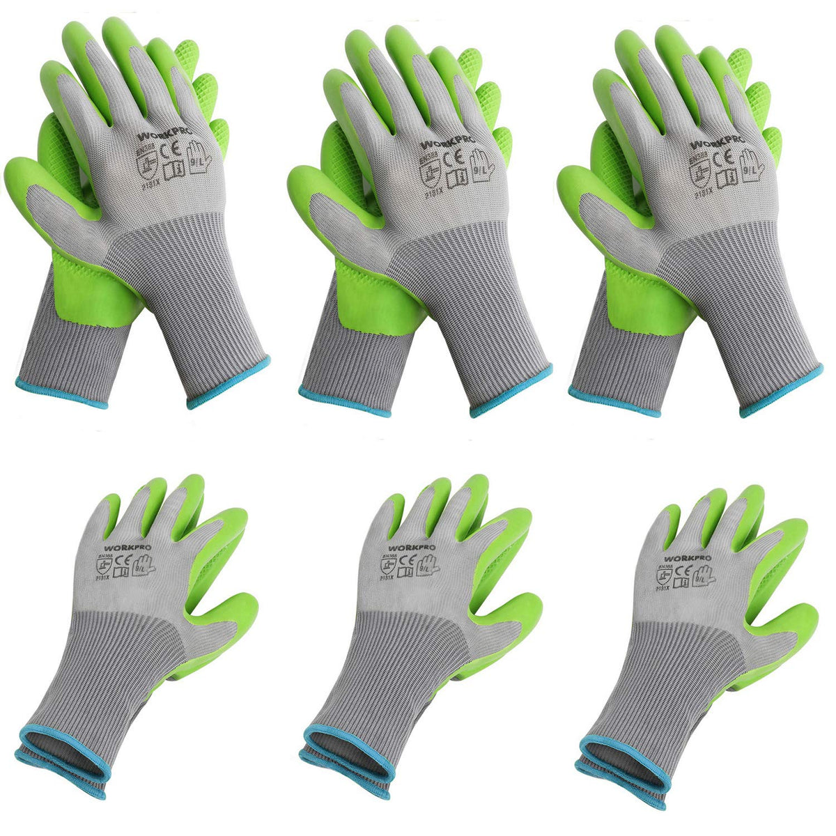 WORKPRO 6 Pairs Garden Gloves with eco latex palm coating for durable garden protection.