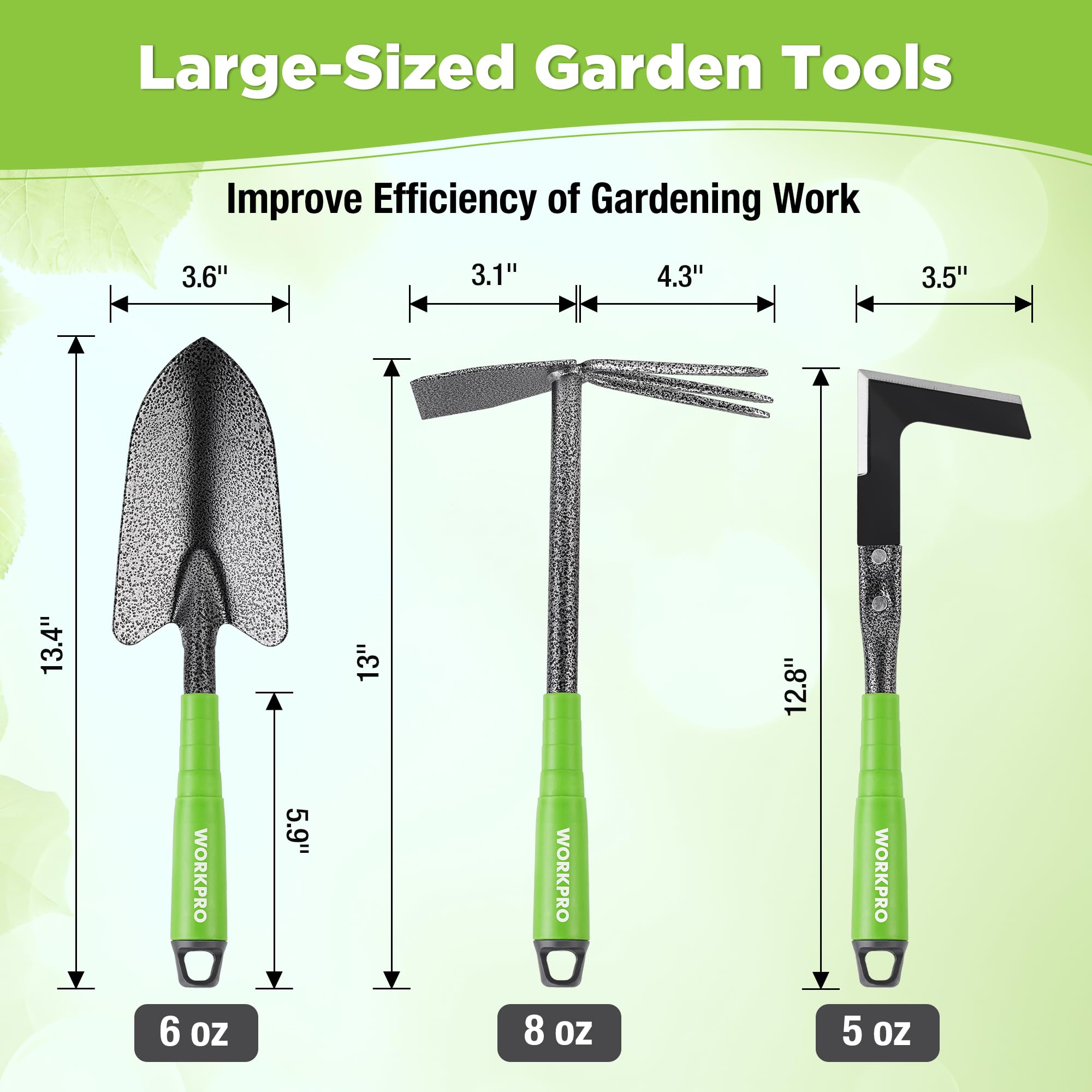 WORKPRO 6-piece set with a 5-tine rake for efficient soil clearing