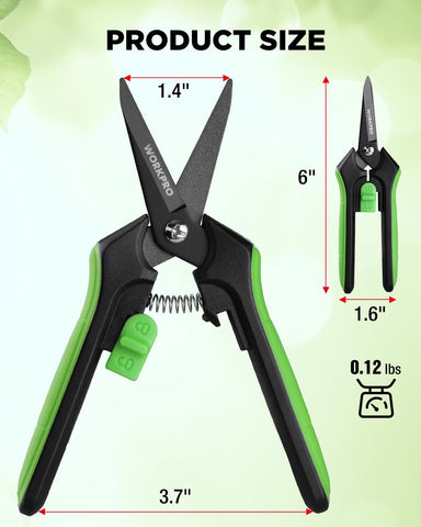 WORKPRO 6-inch pruning shear spring-loaded action eases repeated trimming