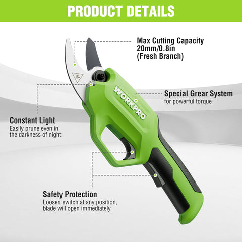 WORKPRO pruning shears in use, cutting a branch with smooth, clean action.
