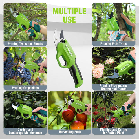 WORKPRO rechargeable battery enables cordless pruning in the garden.