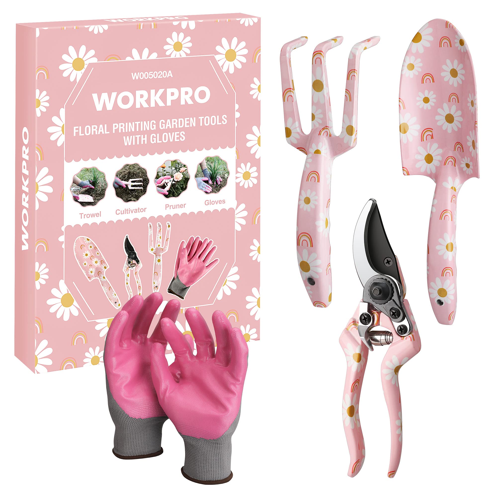 WORKPRO aluminum garden tool set trowel with flower pattern for precise planting