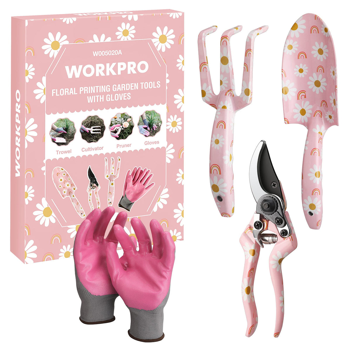 WORKPRO aluminum garden tool set trowel with flower pattern for precise planting