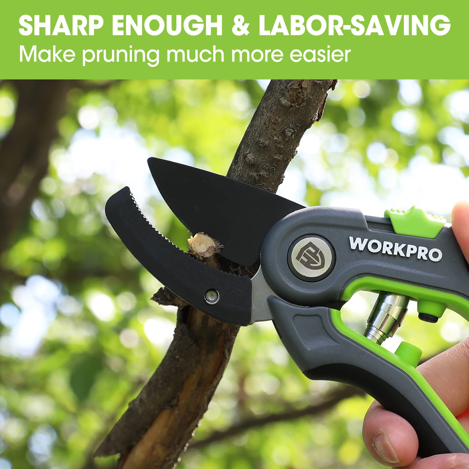 WORKPRO Anvil pruning shears anvil groove design ideal for dead wood.