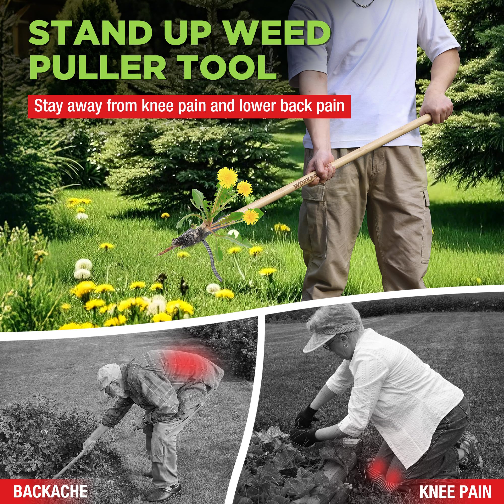 WorkPro bamboo handle provides natural grip and durable performance.