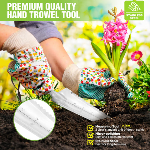 Compact 12.5 inch trowel design with storage hole for easy hanging.
