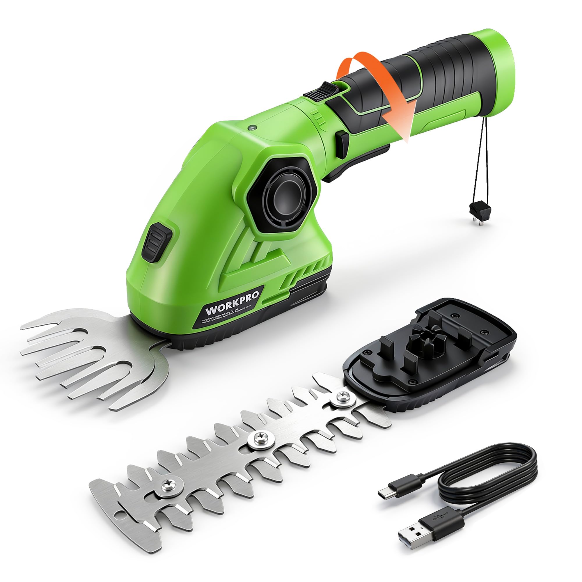 WORKPRO cordless grass shear in compact design for tight spaces.