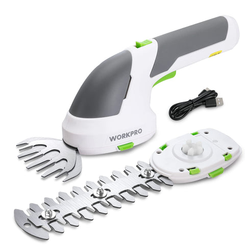 WORKPRO cordless grass shear demonstrates grass-cutting action for precise lawn edges.