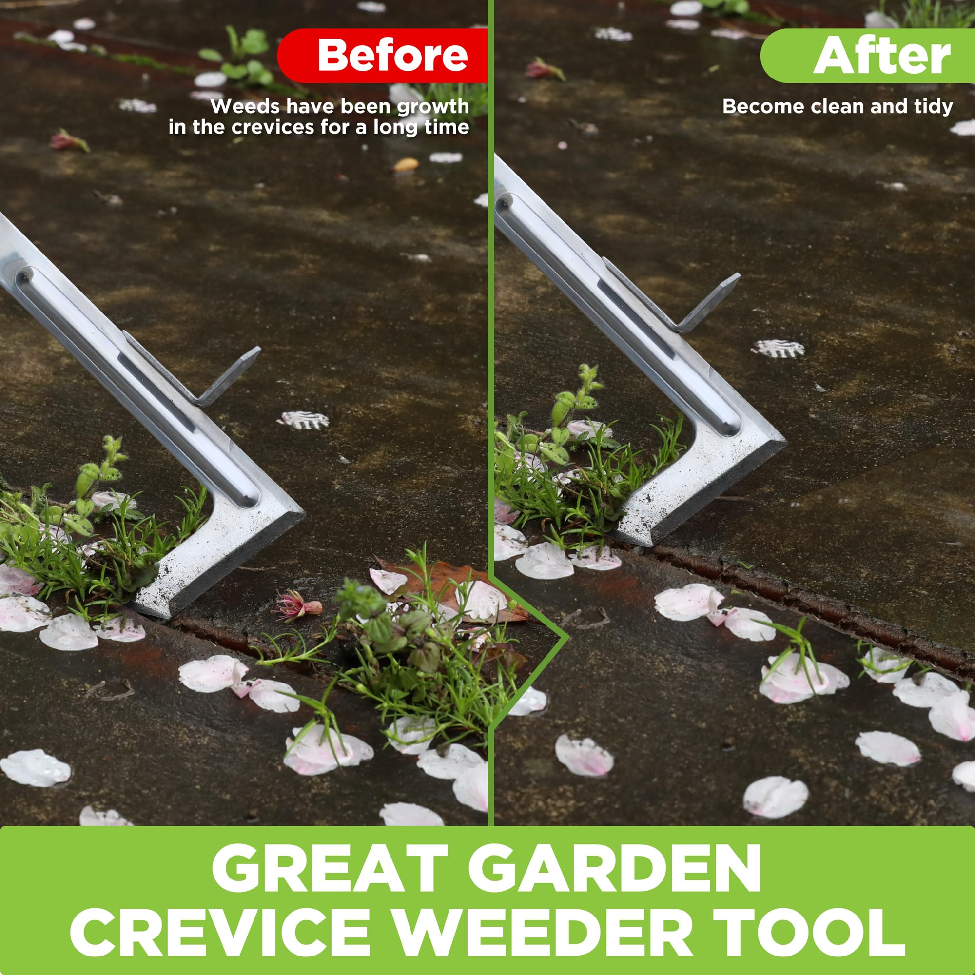 WORKPRO Crack Weeder in action removing weeds from sidewalk cracks