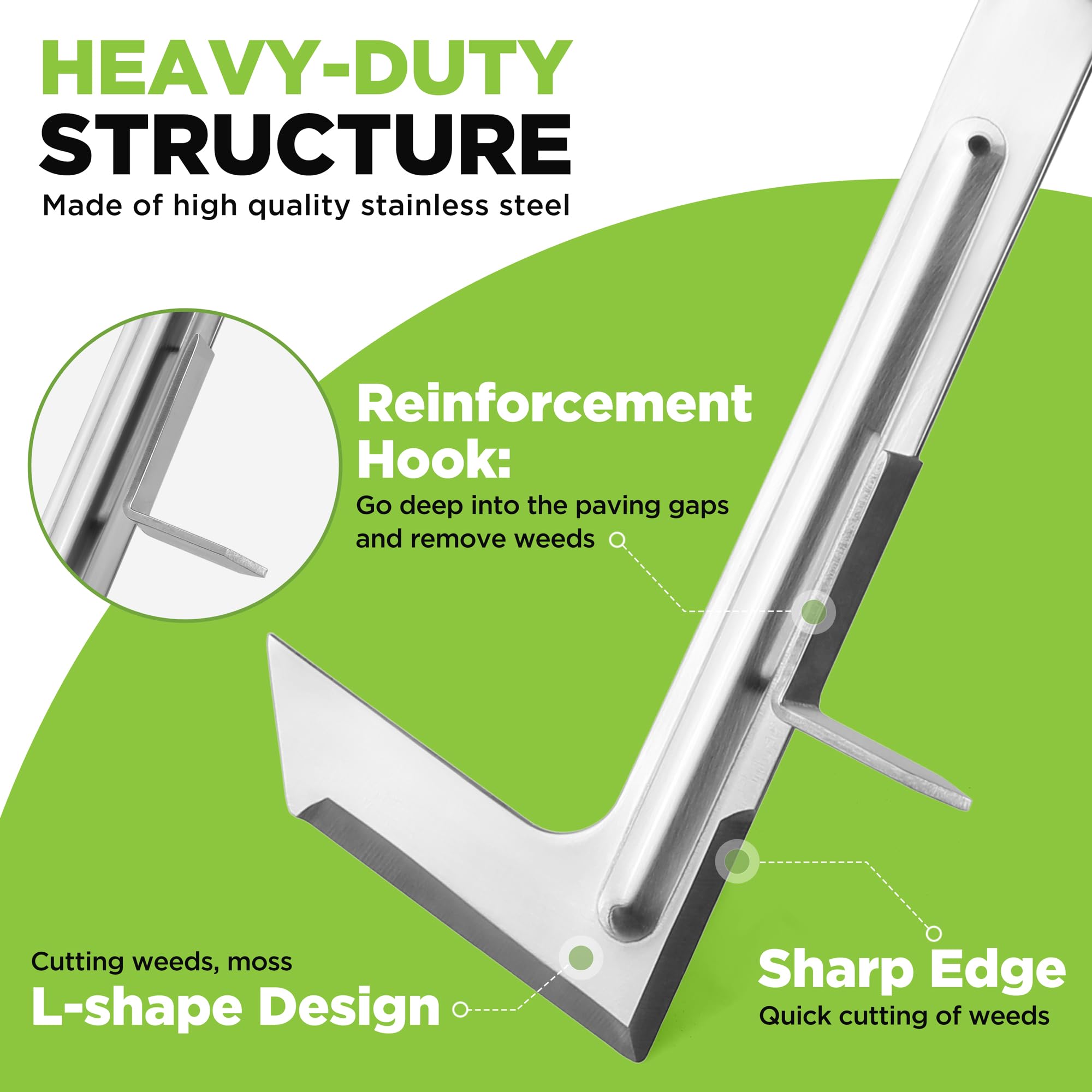 WORKPRO Crack Weeder side-angle view showing blade angle and leverage