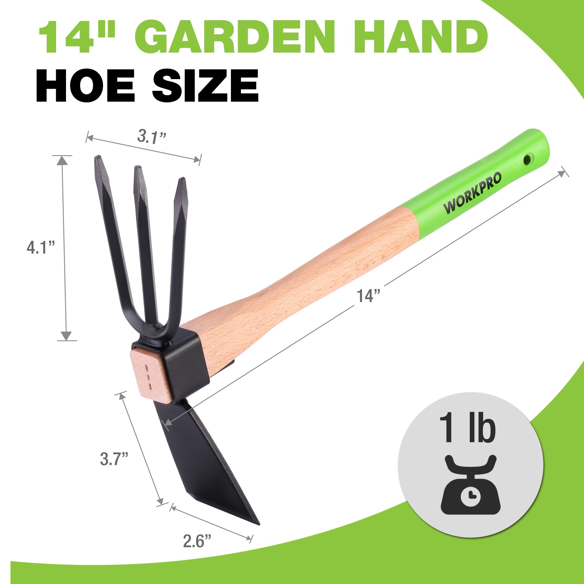 WORKPRO cultivator tines 3-claw highlight sturdy tines for loosening and aerating soil.