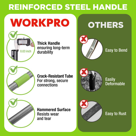 Detachable design of WORKPRO rake for compact storage