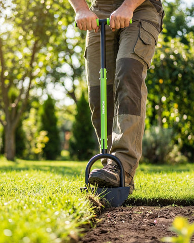 WORKPRO edger with wide footrest offering stable stance during use.