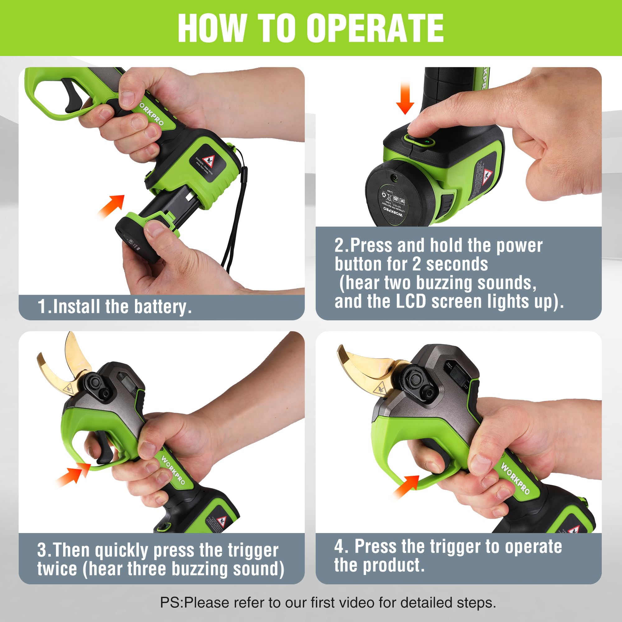 WORKPRO ergonomic, balanced design reduces fatigue during long pruning sessions.