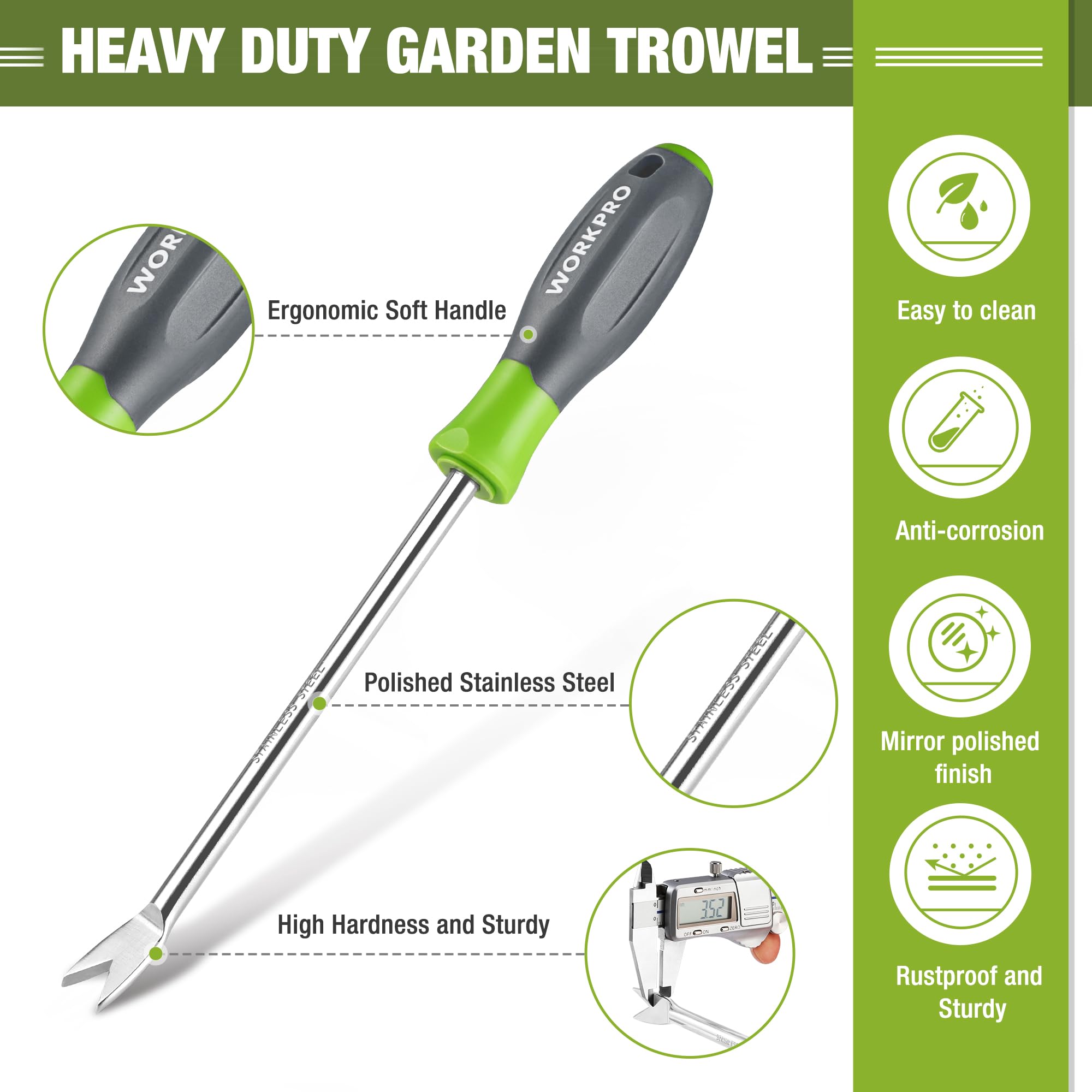 WORKPRO ergonomic soft-grip handle improves control and comfort.