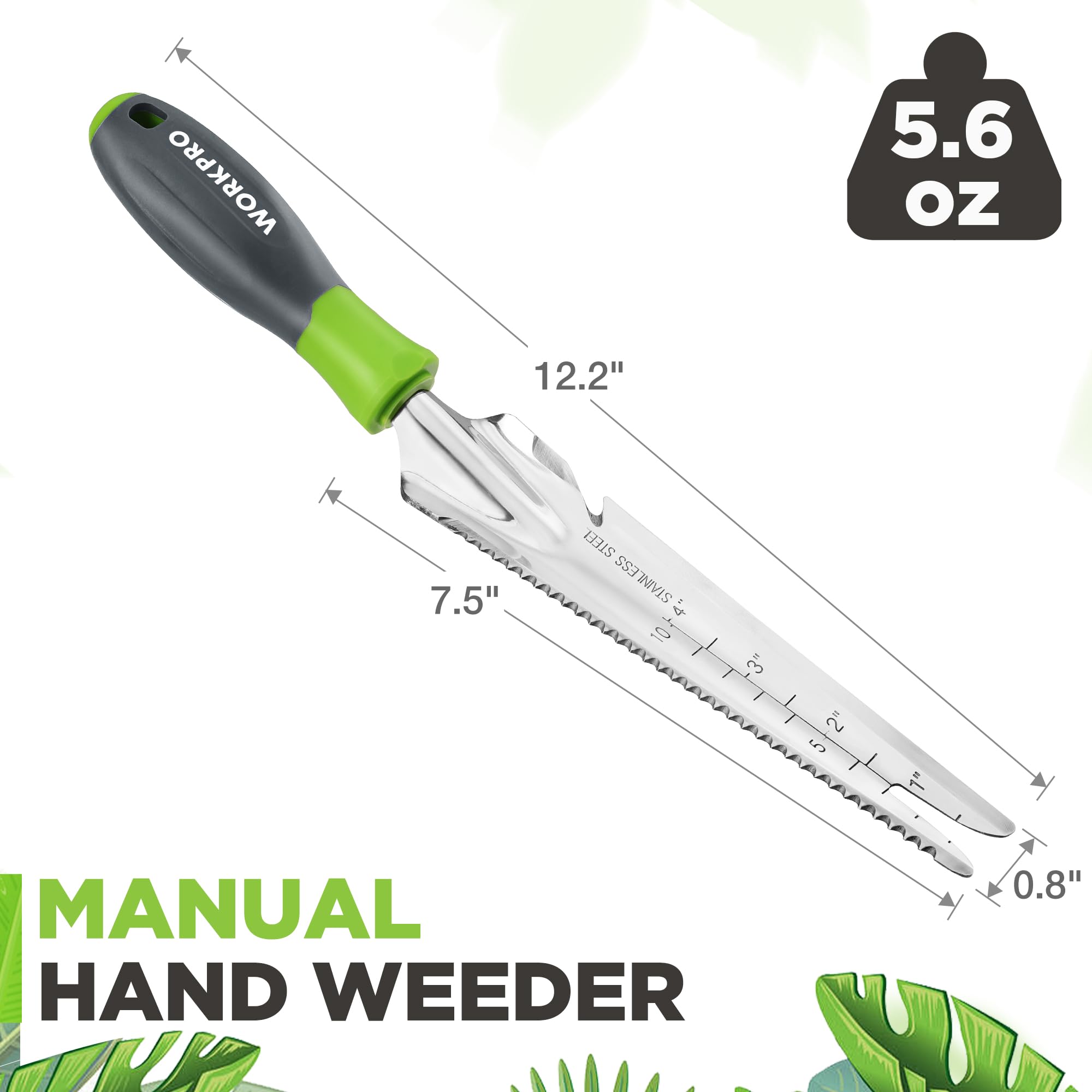 WORKPRO ergonomic soft-grip handle provides comfortable control while weeding.