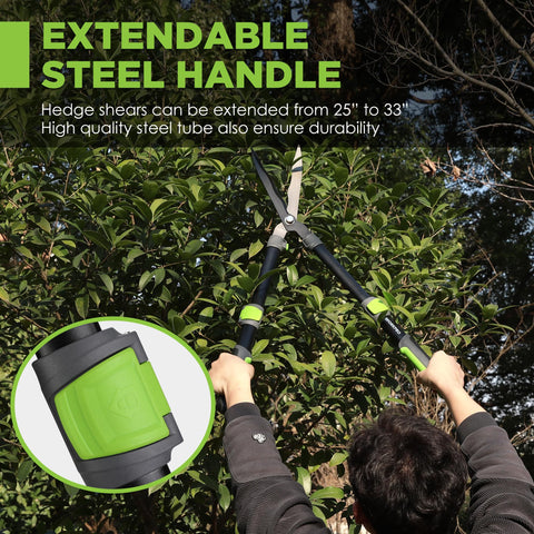 WORKPRO Extendable Hedge Shears buckle adjustment secures length.
