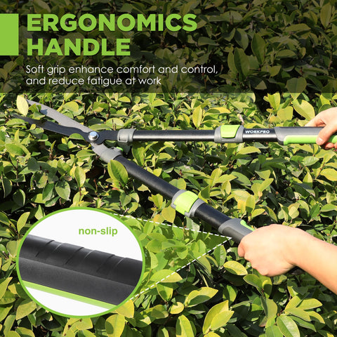 WORKPRO Extendable Hedge Shears non-slip grips for comfortable damp-use.