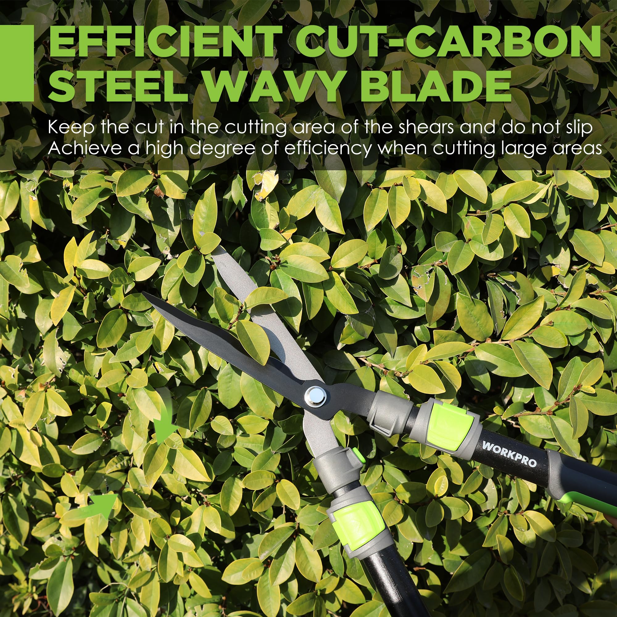 WORKPRO Extendable Hedge Shears shock bumper reduces wrist fatigue.