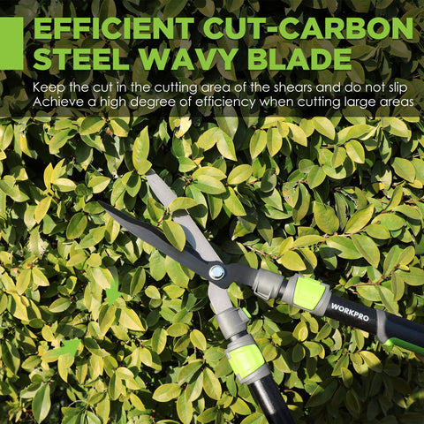 WORKPRO Extendable Hedge Shears shock bumper reduces wrist fatigue.