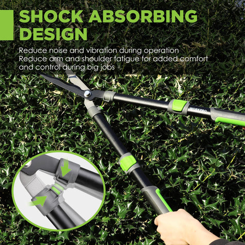 WORKPRO Extendable Hedge Shears telescopic handle extended for high hedges.