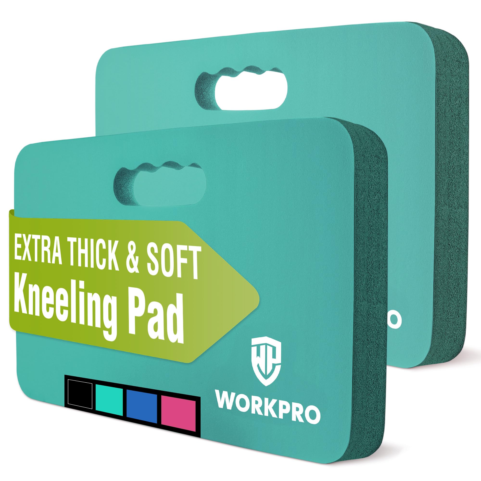 WORKPRO kneeling pad blue front view highlights extra thick cushioning for comfort