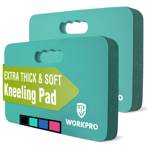 WORKPRO kneeling pad blue front view highlights extra thick cushioning for comfort