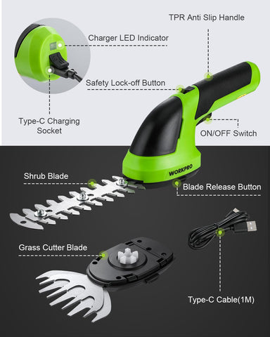 WORKPRO garden trimming application demonstrating versatile hedge and lawn use