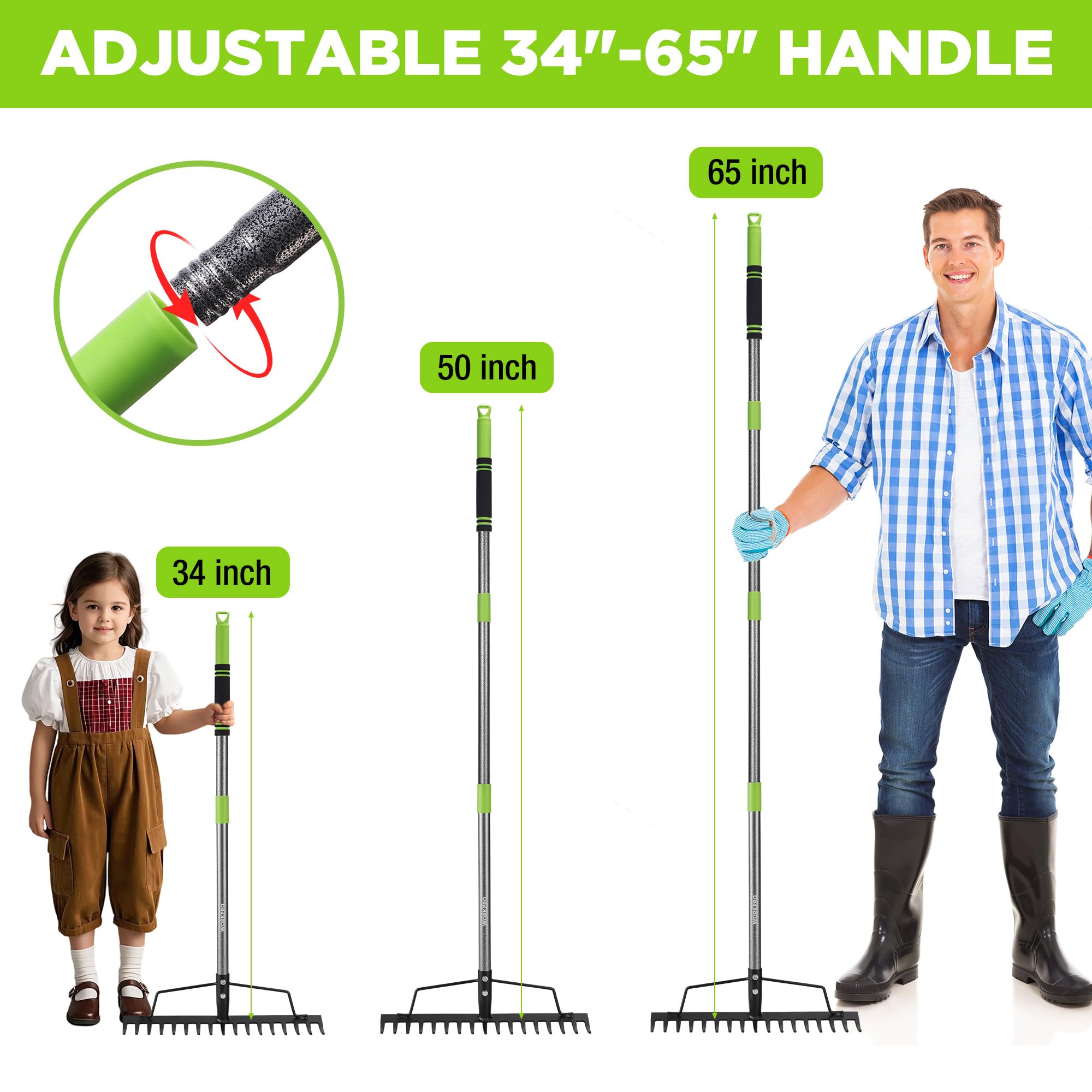 Ergonomic grip on WORKPRO bow rake for comfortable handling