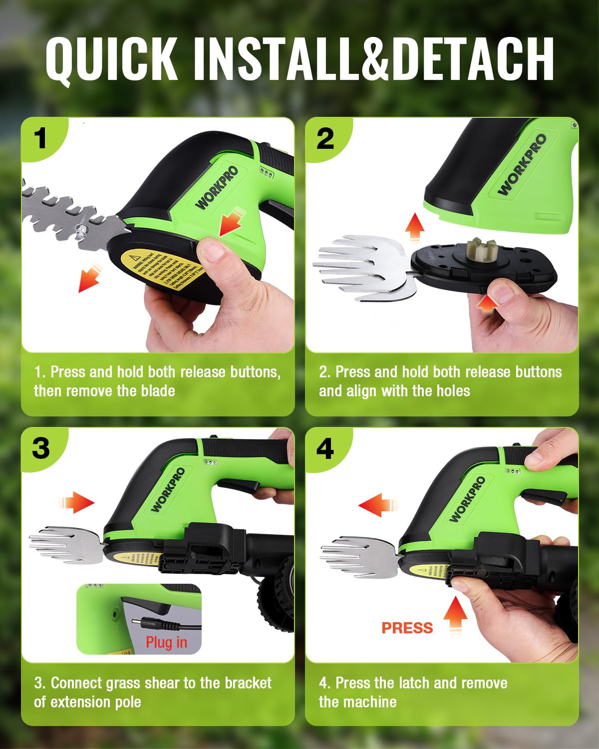 WORKPRO tool with dual-control switches on handle and pole