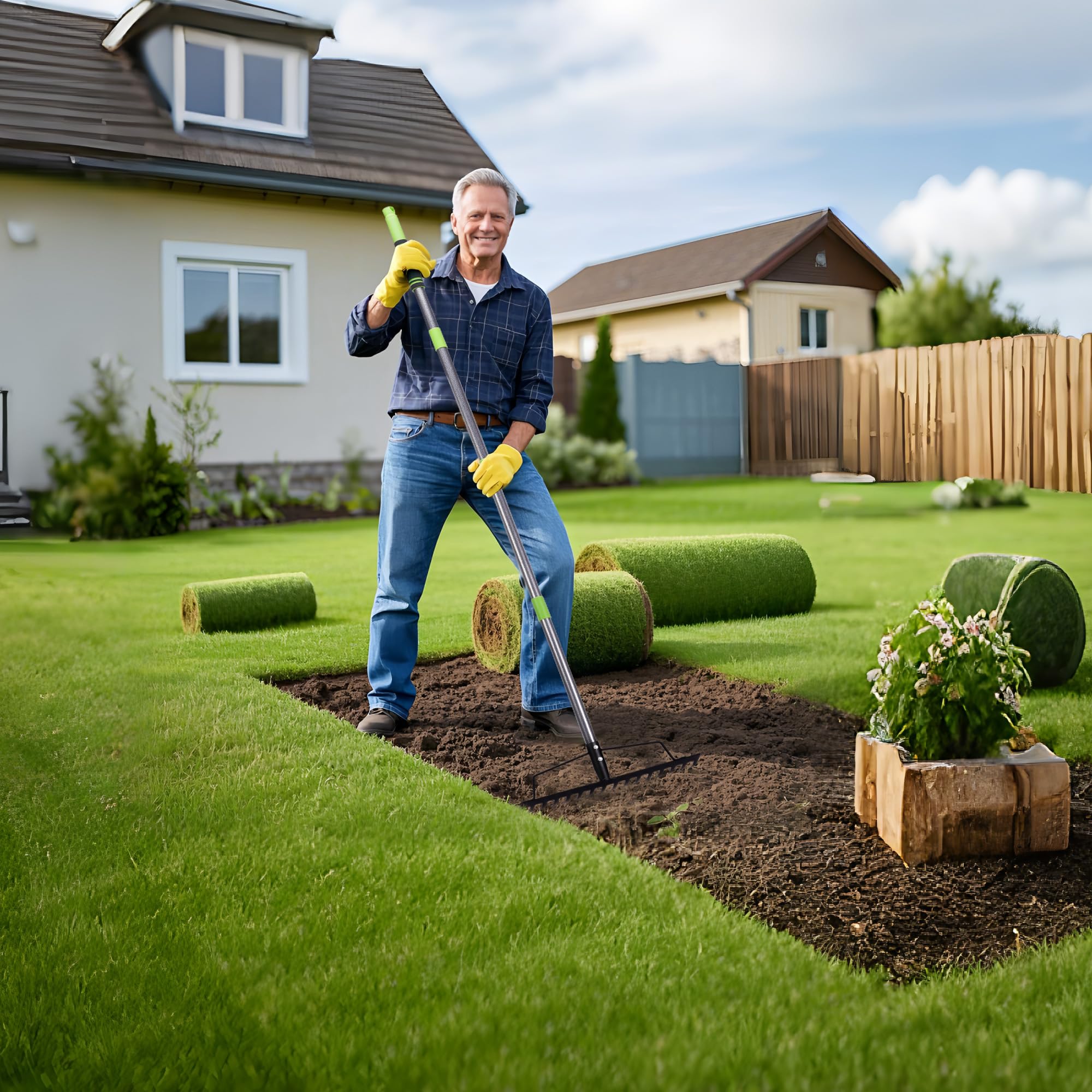 Hanging hole on WORKPRO rake grip enables easy wall storage