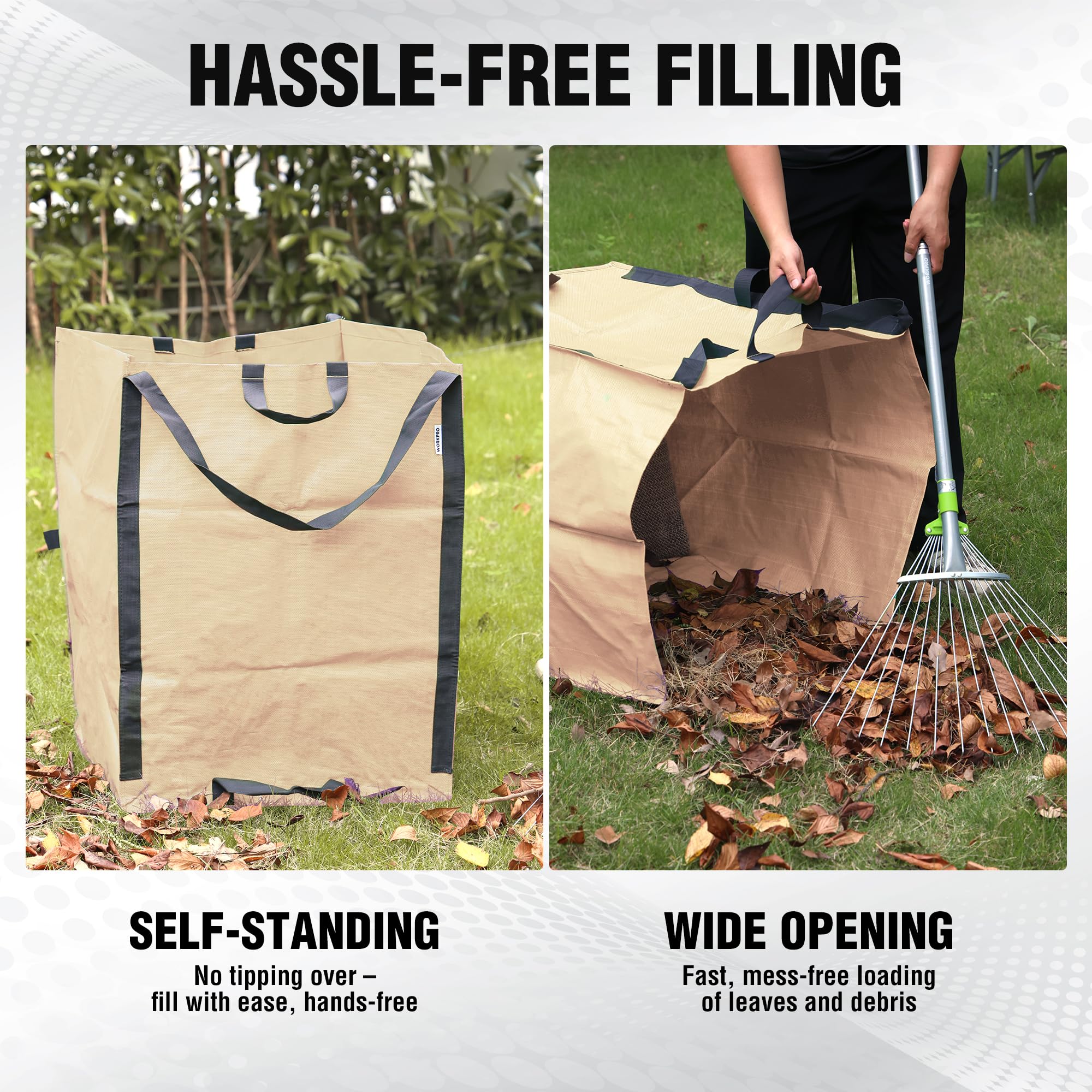 WORKPRO bag folded flat demonstrates compact storage after garden chores