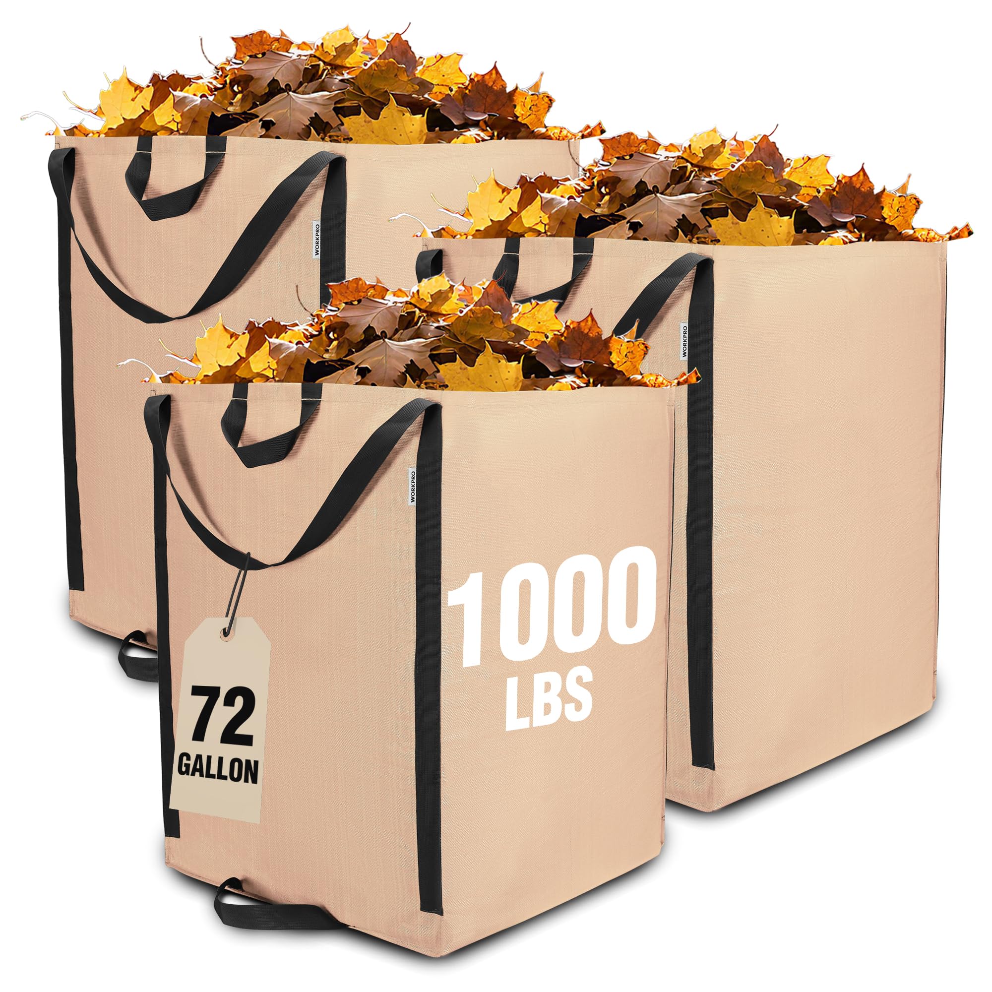 WORKPRO heavy-duty 72-gallon bag with open mouth for quick yard debris loading