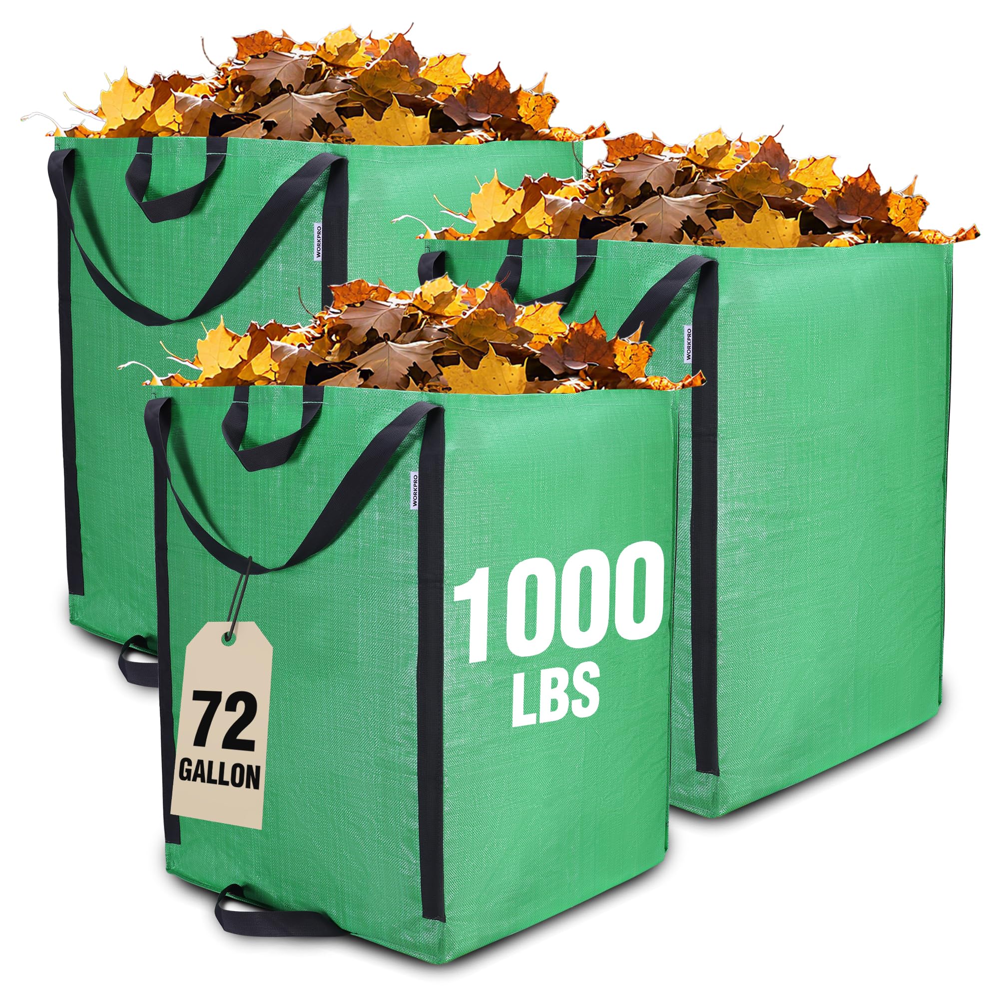 WORKPRO heavy-duty 72-gallon yard waste bag with open mouth for quick filling