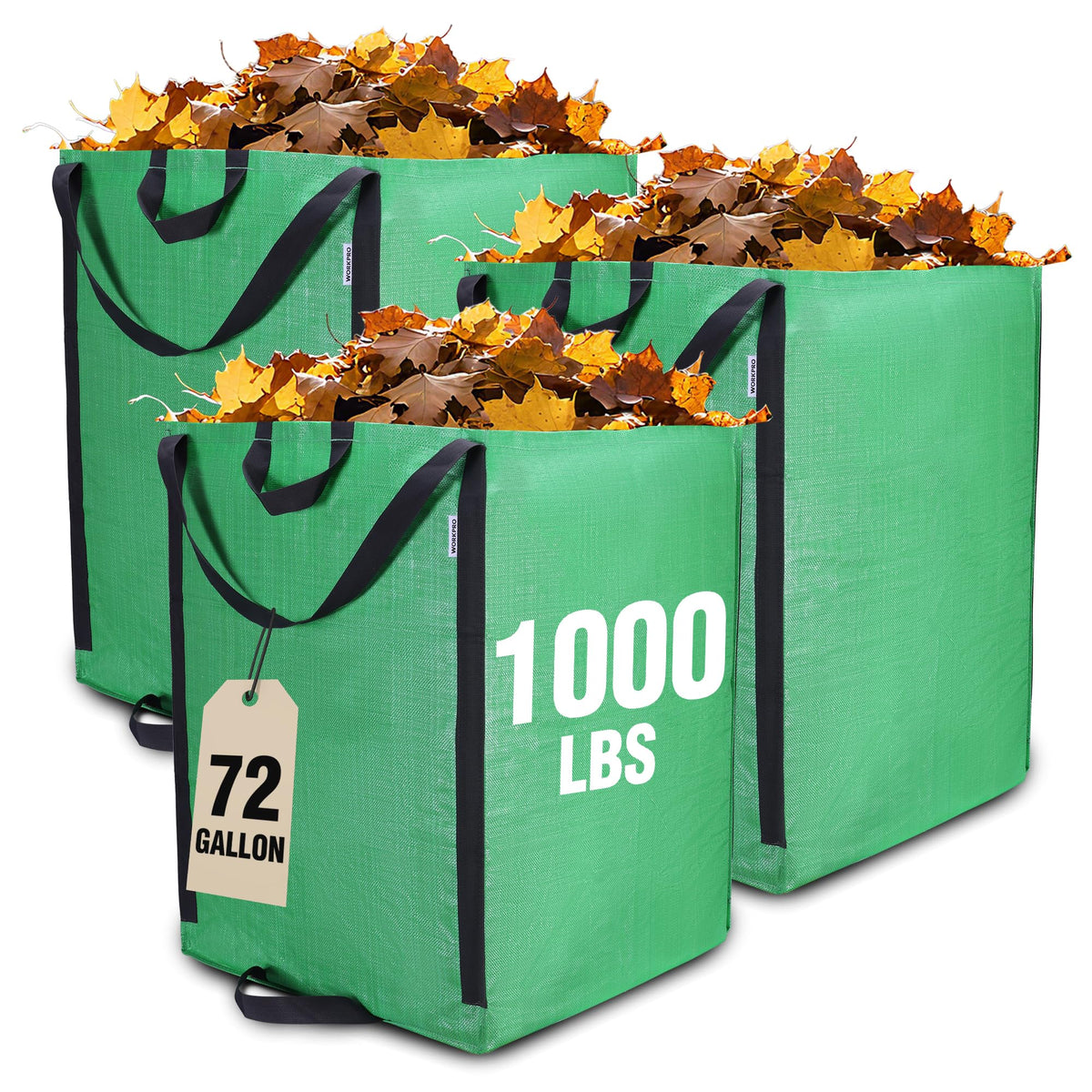 WORKPRO heavy-duty 72-gallon yard waste bag with open mouth for quick filling