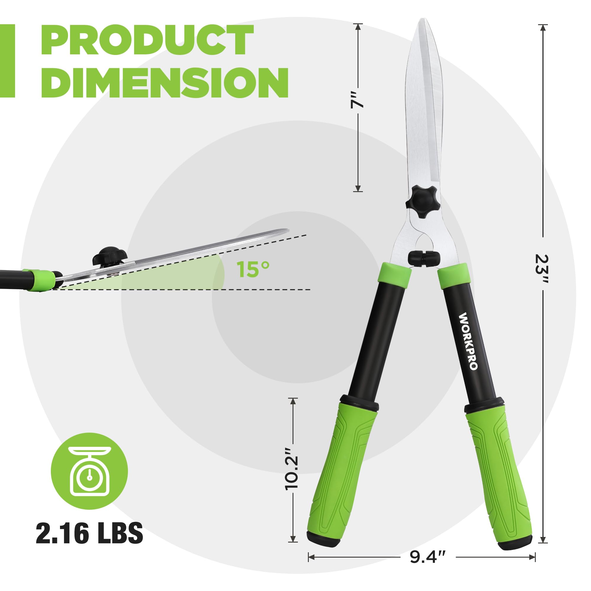 WORKPRO hedge shears chrome-plated blade for lasting sharp cuts.