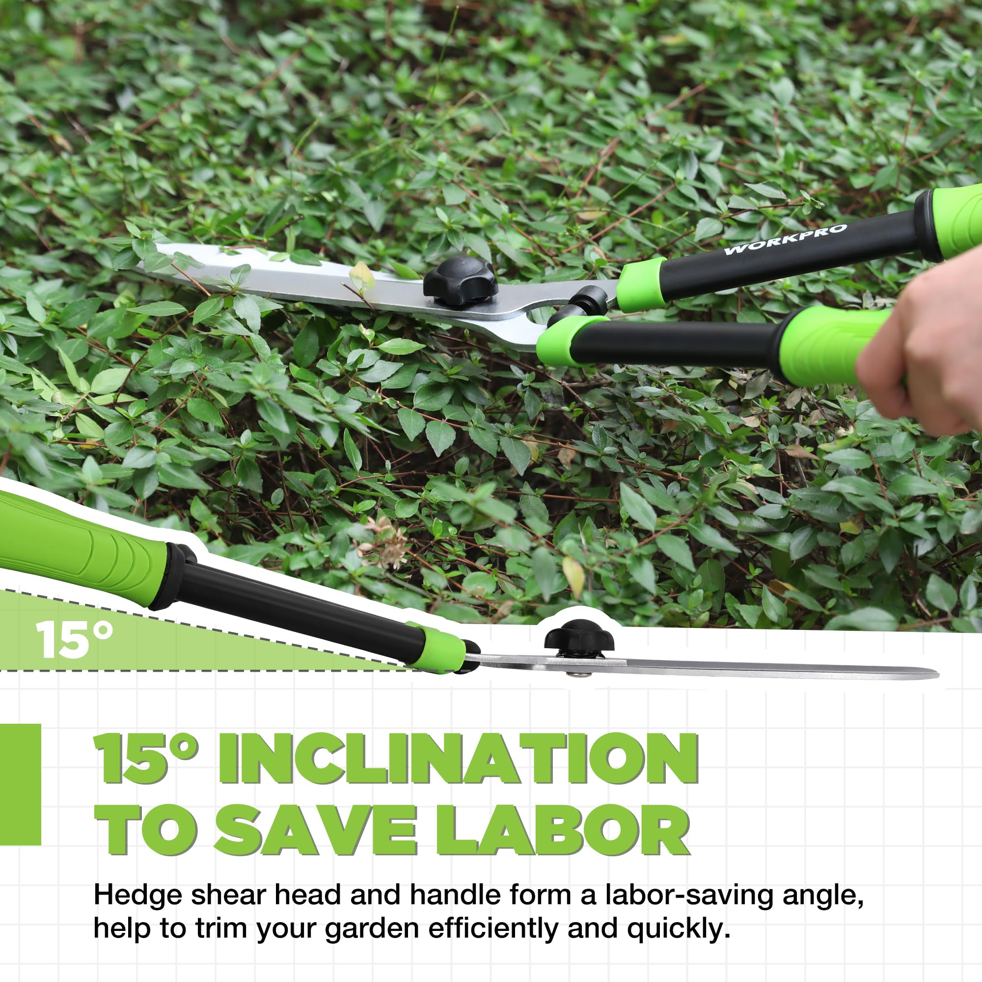 WORKPRO Hedge Shears with ergonomic handle for comfortable pruning.
