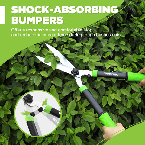 WORKPRO Hedge Shears tilted head at 15 degrees to reduce bending.