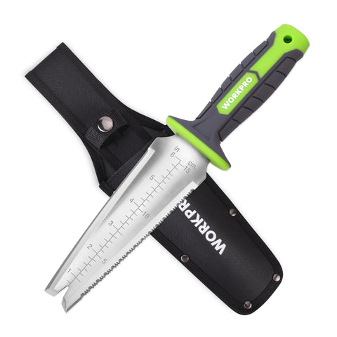 WORKPRO Hori Hori garden knife blade close-up for precise cutting and pruning.